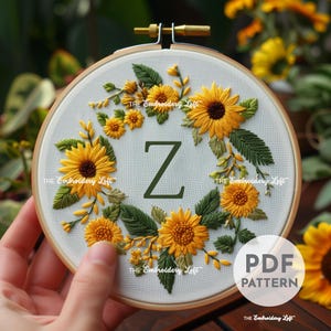 Bordado de la letra Z, regalo del día de la madre, adorno de bordado inicial personalizado, bordado de monograma, patrón de bordado a mano en PDF, principiante
