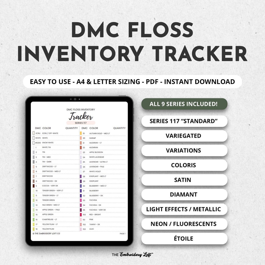Printable DMC Color Inventory Tracker, Digital DMC Thread Chart ...