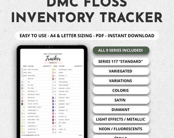 Printable DMC Color Inventory Tracker, Digital DMC Thread Chart Inventory Tracker, DMC Thread List by Number, Instant Download