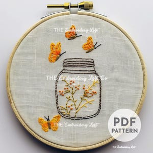 Butterflies and Flowers Hand Embroidery Pattern, Yellow Wildflower Pattern, Minimalistic Butterfly Pattern, Hand Embroidery Pattern PDF
