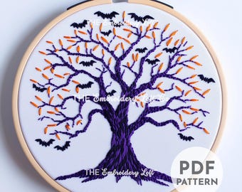Patrón de bordado a mano de árbol embrujado, patrón de bordado de Halloween, bordado espeluznante, bordado embrujado, patrón de bordado a mano en PDF, bricolaje