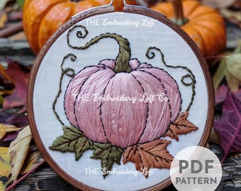 Roze pompoen handborduurpatroon, pompoenpatroon, schattige pompoen, herfstpatroon, halloweenpatroon, handborduurpatroon pdf
