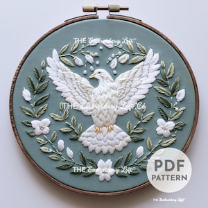 Peace Dove Hand Embroidery Pattern, Floral Dove Pattern, Dove Embroidery, Bird Embroidery, Dove Design, Hand Embroidery Pattern PDF
