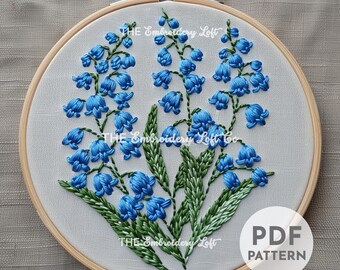 ブルーベルの手刺繍パターン、スズランの刺繍パターン、5月の誕生花