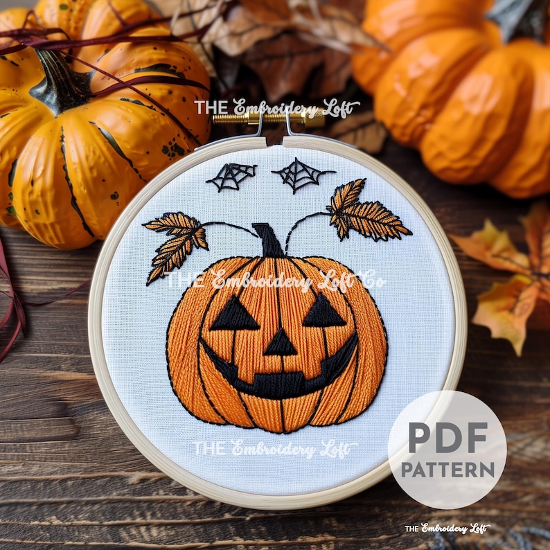 Jack-o-lantern Hand Embroidery Pattern, Pumpkin Pattern, Autumn Pattern ...