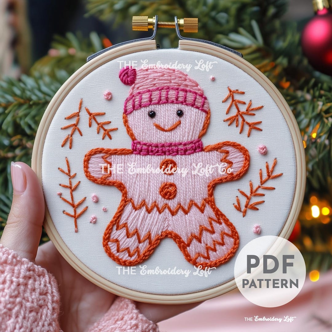 Pink Gingerbread Man Hand Embroidery Pattern, Beginner Embroidery, Pink ...