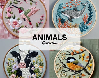 MINI COLLECTION, Animals Hand Embroidery Pattern Collection, Current and Future Designs, Lifetime Access, Hand Embroidery, Embroidery PDF