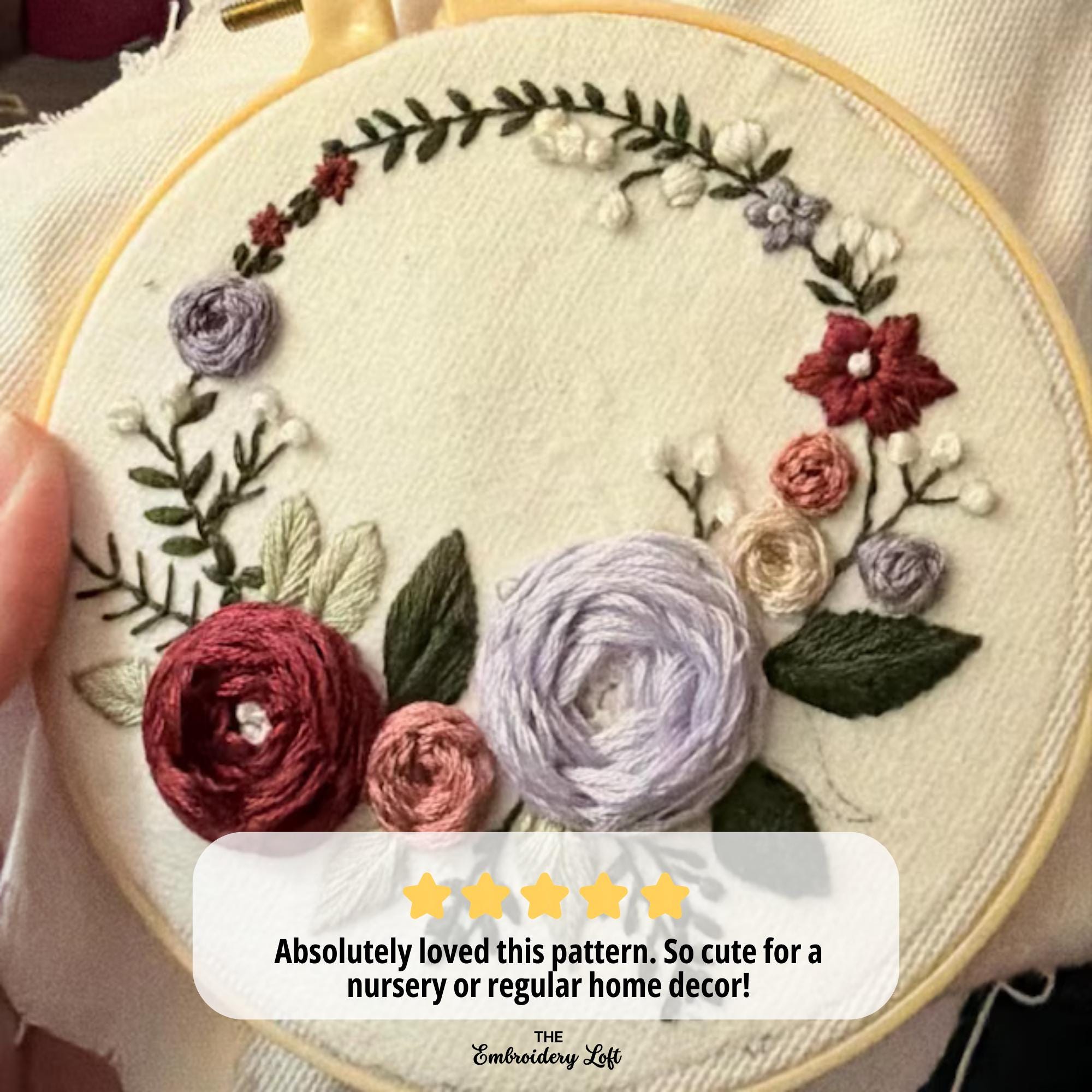 Blooming Wreath Hand Embroidery Pattern, Flower Design, Flower Pattern ...