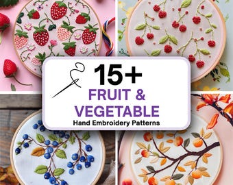 MINI COLLECTION, Fruits and Vegetables Hand Embroidery Pattern Collection, Current and Future Designs, Lifetime Access, Hand Embroidery