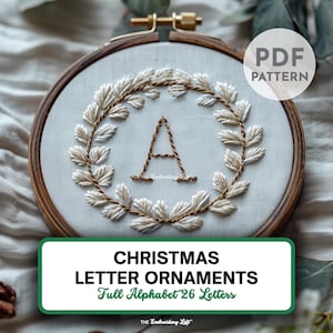 Personalized Initial Embroidery Christmas Ornament, Full Alphabet Bundle, DIY Christmas Gift, Hand Embroidery Pattern PDF, Beginner