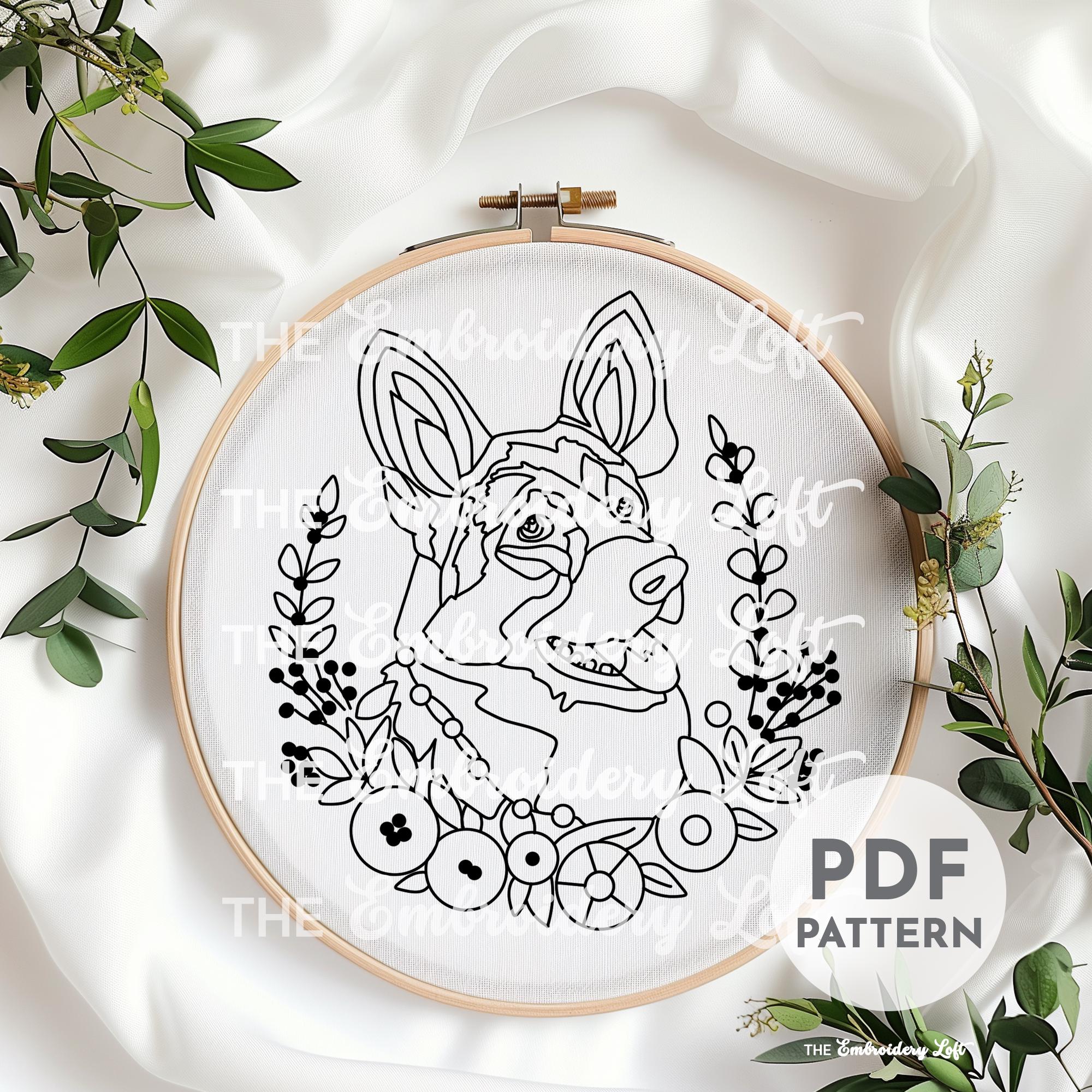 ジャーマンシェパードの手刺繍パターン、シェパードドッグ、犬の刺繍
