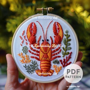 Lobster Hand Embroidery Pattern, Lobster Pattern, Red Lobster, Ocean Pattern, Hand Embroidery Pattern PDF, Ocean Wildlife Embroidery