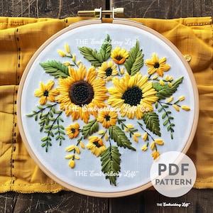 Bouquet of Sunflowers Hand Embroidery Pattern, Sunflowers Pattern, Yellow Sunflowers, Summer Flowers Design, Hand Embroidery Pattern PDF