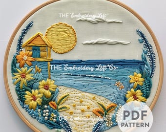 Ocean View Hand Embroidery Pattern, Ocean Embroidery Pattern, Beach Embroidery, Summer Pattern, Hand Embroidery Pattern PDF, Intermediate