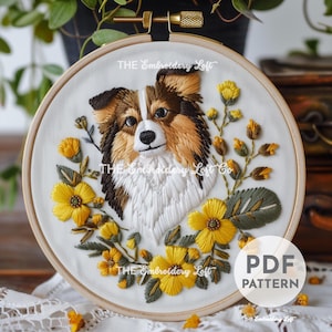 Sheltie Hand Embroidery Pattern, Gift for Sheltie Lovers, Dog Embroidery, Pet Embroidery, Hand Embroidery Pattern PDF, Advanced Skill