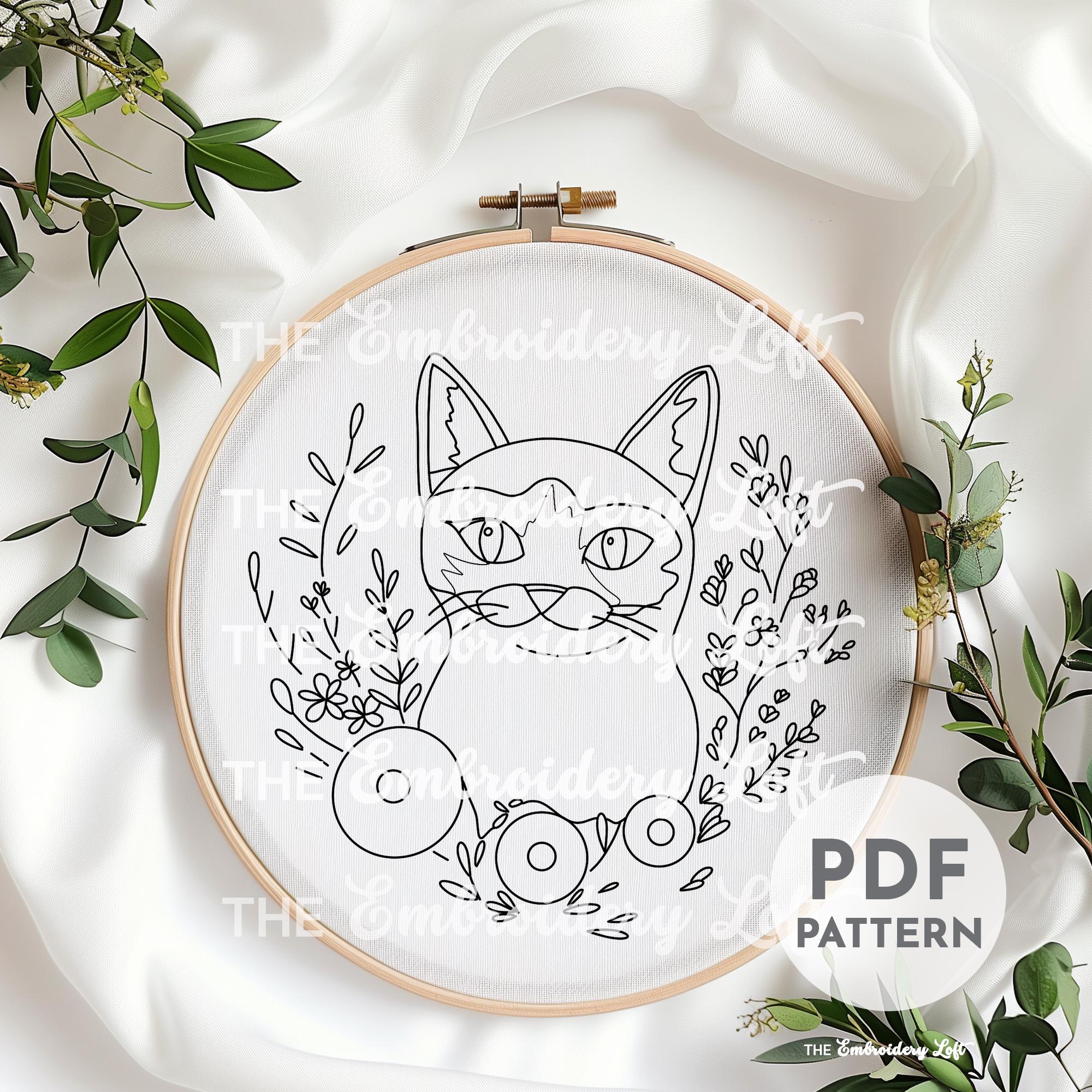 シャム猫の手刺繍パターン、シャム猫のデザイン、猫の刺繍、ペットの