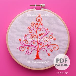 Pink Christmas Tree Hand Embroidery Pattern, DIY Winter Crafts, Pink Christmas Decor, Beginner Embroidery, Hand Embroidery Pattern PDF