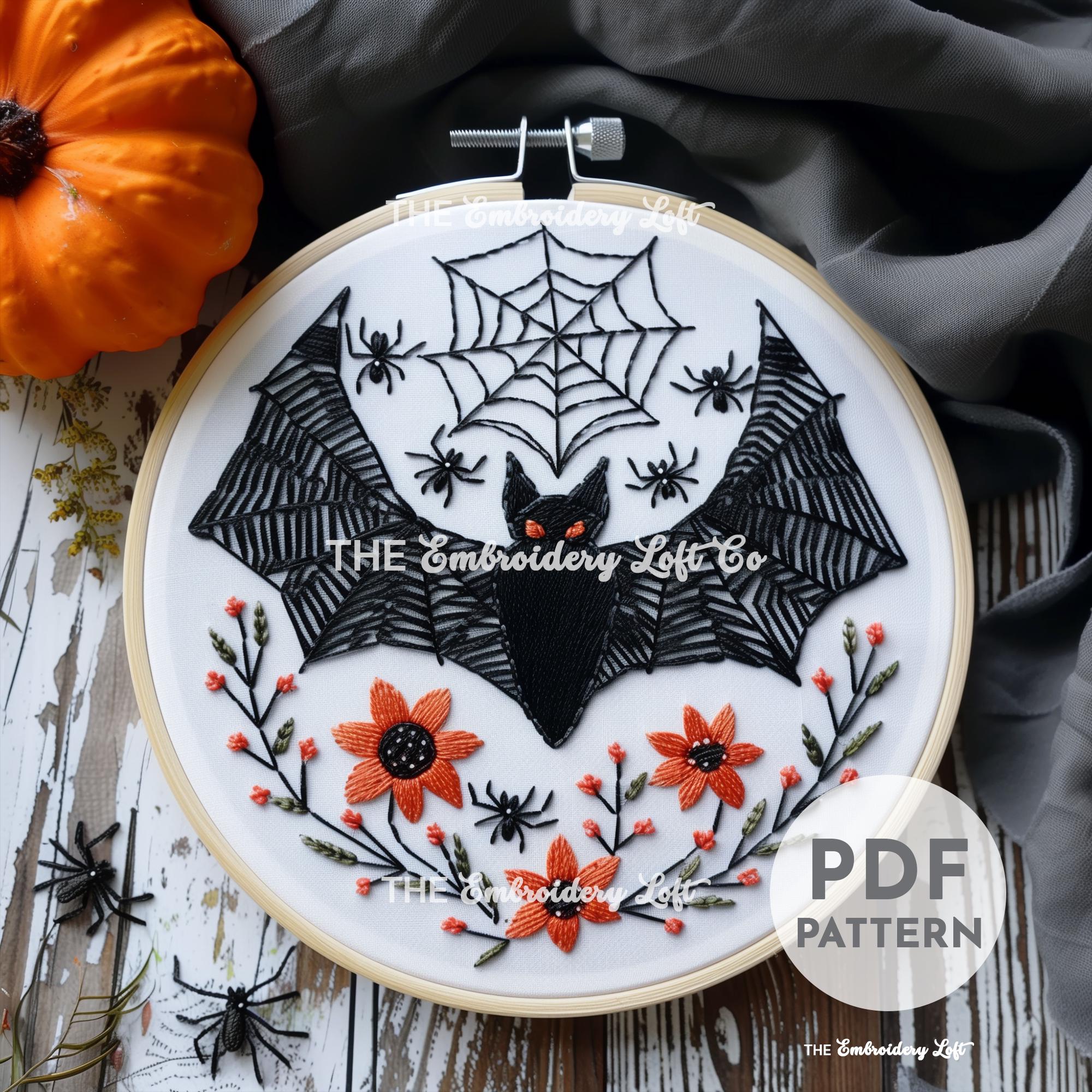 Scared Bat Pattern Spooky Bat Hand Embroidery Pattern, Halloween Embroidery Pattern, Bats ...