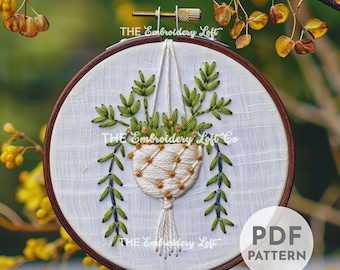 Hanging Plant Hand Embroidery Pattern, House Plants Pattern, Hanging Houseplant Embroidery, Boho Embroidery, Hand Embroidery Pattern PDF
