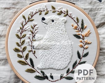 刺繍師ジロー様【お待ち下さい】＊ご購入用 花柄のシロクマの手刺繍パターン、クマの刺繍、シロクマのパターン