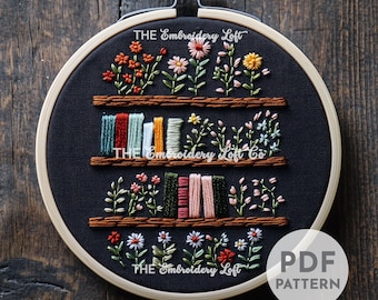 Floral Bookshelf Hand Embroidery Pattern, Floral Embroidery, Book Lover Embroidery, Gift for Book Lovers, Hand Embroidery Pattern PDF, DIY
