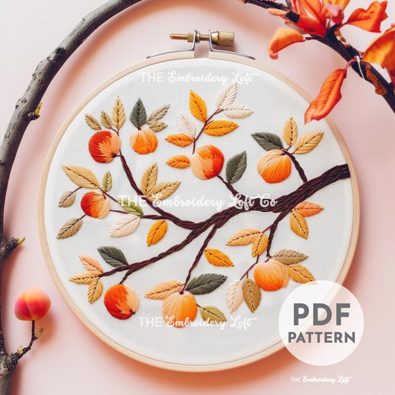 Peach Tree Hand Embroidery Pattern, Peaches Pattern, Peaches