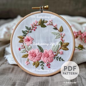 Blushing Floral Wreath Hand Embroidery Pattern, Flower Design, Flower Pattern, Floral Wreath Pattern, Hand Embroidery Pattern PDF