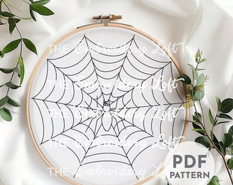 蜘蛛の巣の手刺繍パターン、ハロウィーンの刺繍パターン、蜘蛛の刺繍