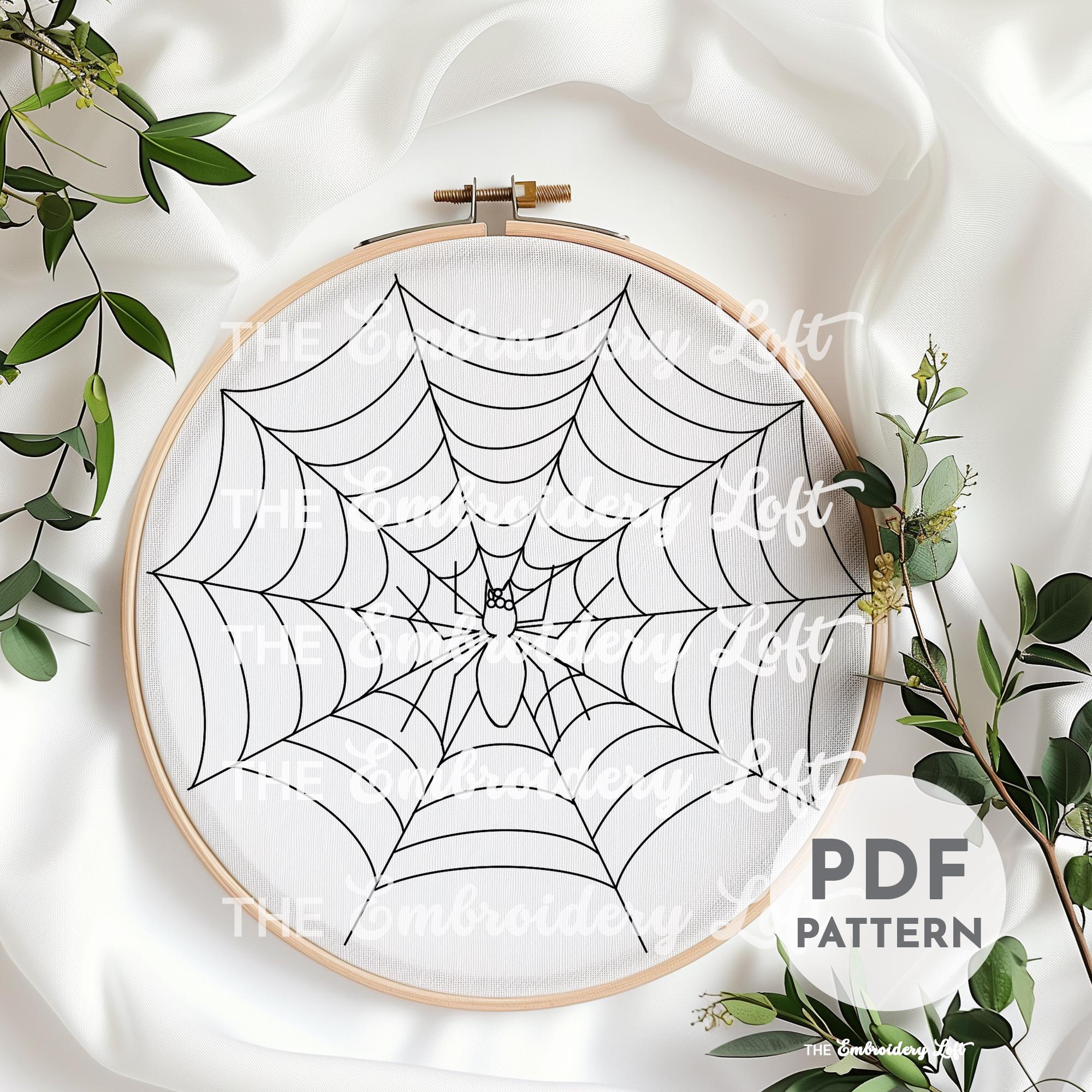 蜘蛛の巣の手刺繍パターン、ハロウィーンの刺繍パターン、蜘蛛の刺繍