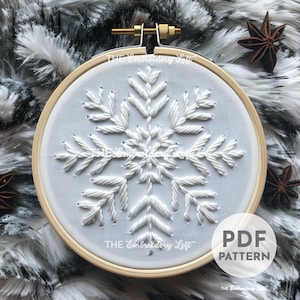 White Snowflake Hand Embroidery Pattern, Christmas Embroidery Pattern, Frosty Pattern, Snowflake Design, Winter, Hand Embroidery Pattern PDF