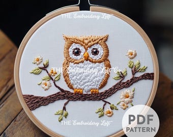 Owl Hand Embroidery Pattern, Owl Embroidery, Owl Pattern, Wise Owl Design, Forest Animal Embroidery, Hand Embroidery Pattern PDF, Beginner