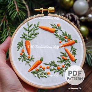 Carrot Wreath Hand Embroidery Pattern, Carrot Embroidery Design, Carrot Embroidery Pattern, Easter Embroidery, Hand Embroidery Pattern PDF