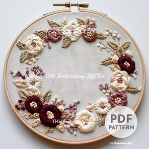 Blooming Wreath Hand Embroidery Pattern, Flower Wreath, Flower Design, Flower Pattern, Floral Wreath Pattern, Hand Embroidery Pattern PDF