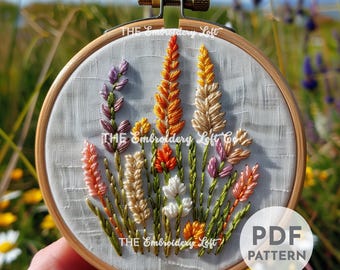 Wildblumen Handstickerei Muster, Weizengras, Wiese Stickerei Muster, Natur Stickerei, Handstickerei Muster PDF, Anfänger, DIY