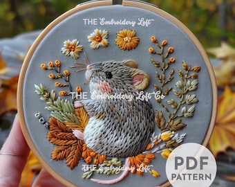 Handbroderimönster för skogsmus, musmönster, sött musmönster, höstbroderi, skogsbroderi, handbroderimönster PDF