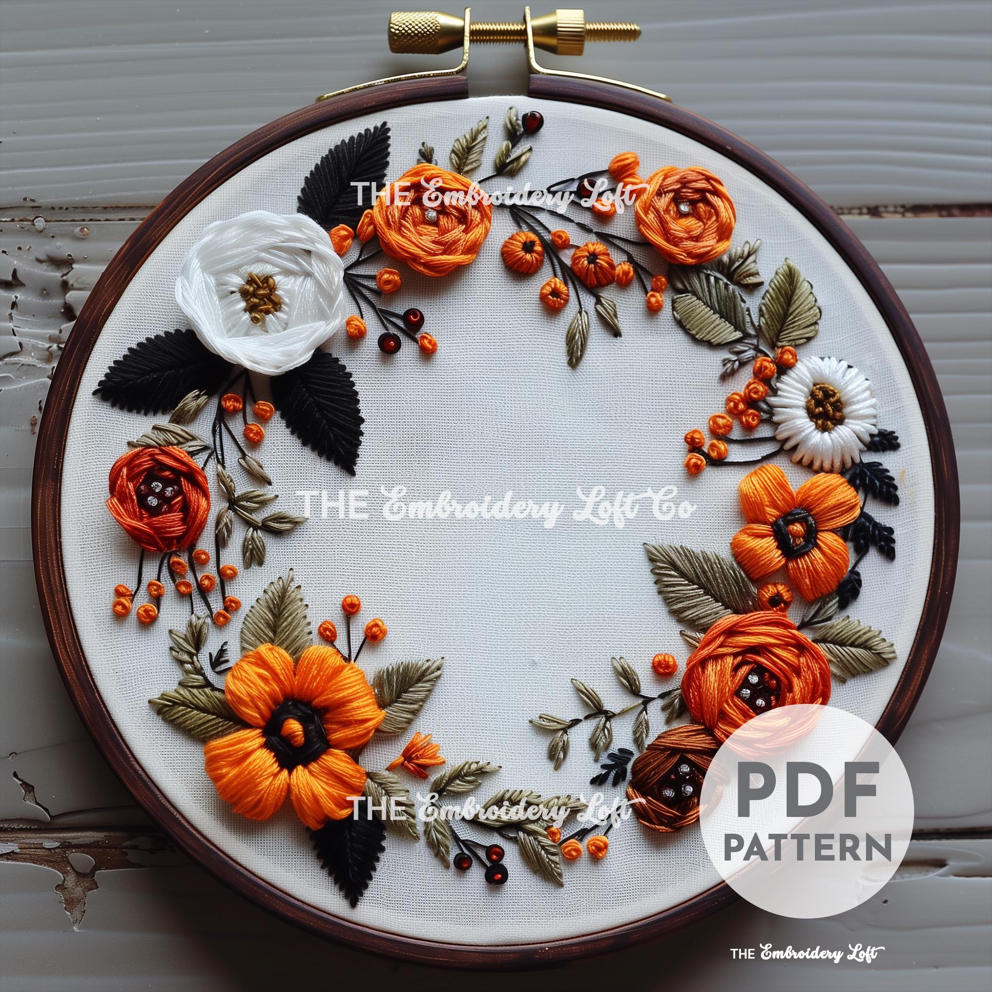 Spooky Wreath Hand Embroidery Pattern, Halloween Wreath Embroidery Pattern, Halloween Pattern, Floral Halloween, Hand Embroidery Pattern