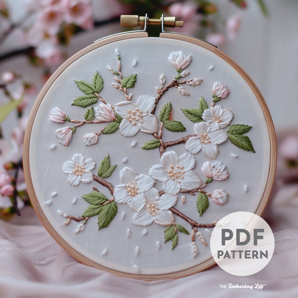 Cherry Blossoms Hand Embroidery Pattern, Cherry Blossom Pattern, Sakura Tree, Floral Pattern, Hand Embroidery, Hand Embroidery PDF, Beginner