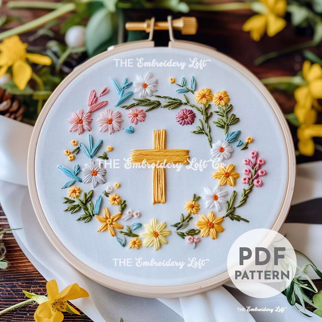 Floral Cross Embroidery Pattern, Cross Design, Christian Embroidery ...