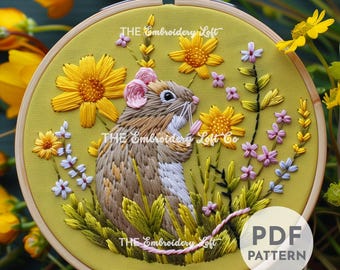 Gartenmaus Handstickerei Muster, Maus Muster, Süßes Maus Muster, Handstickerei Muster PDF, Waldland Stickerei, Frühlingsstickerei