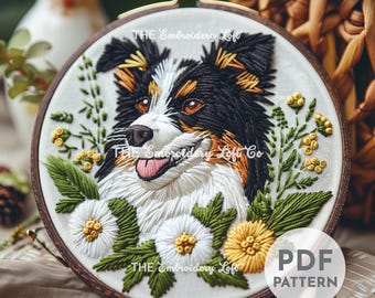 Border Collie Hand Embroidery Pattern, Herding Dog, Dog Embroidery, Pet Embroidery, Cute Dog, Hand Embroidery Pattern PDF, Advanced Skill