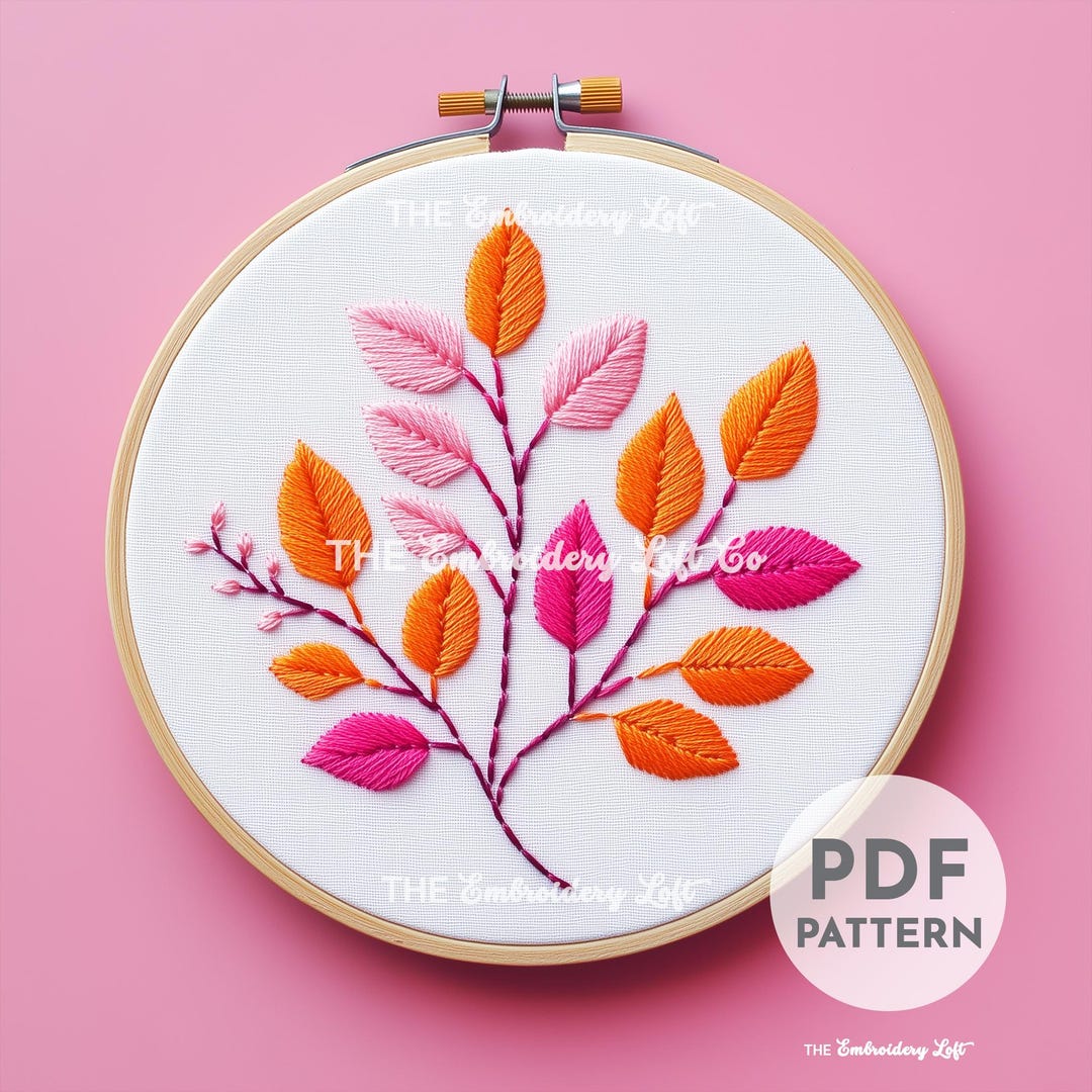 Retro Autumn Leaves Hand Embroidery Pattern, Floral Halloween Pattern ...