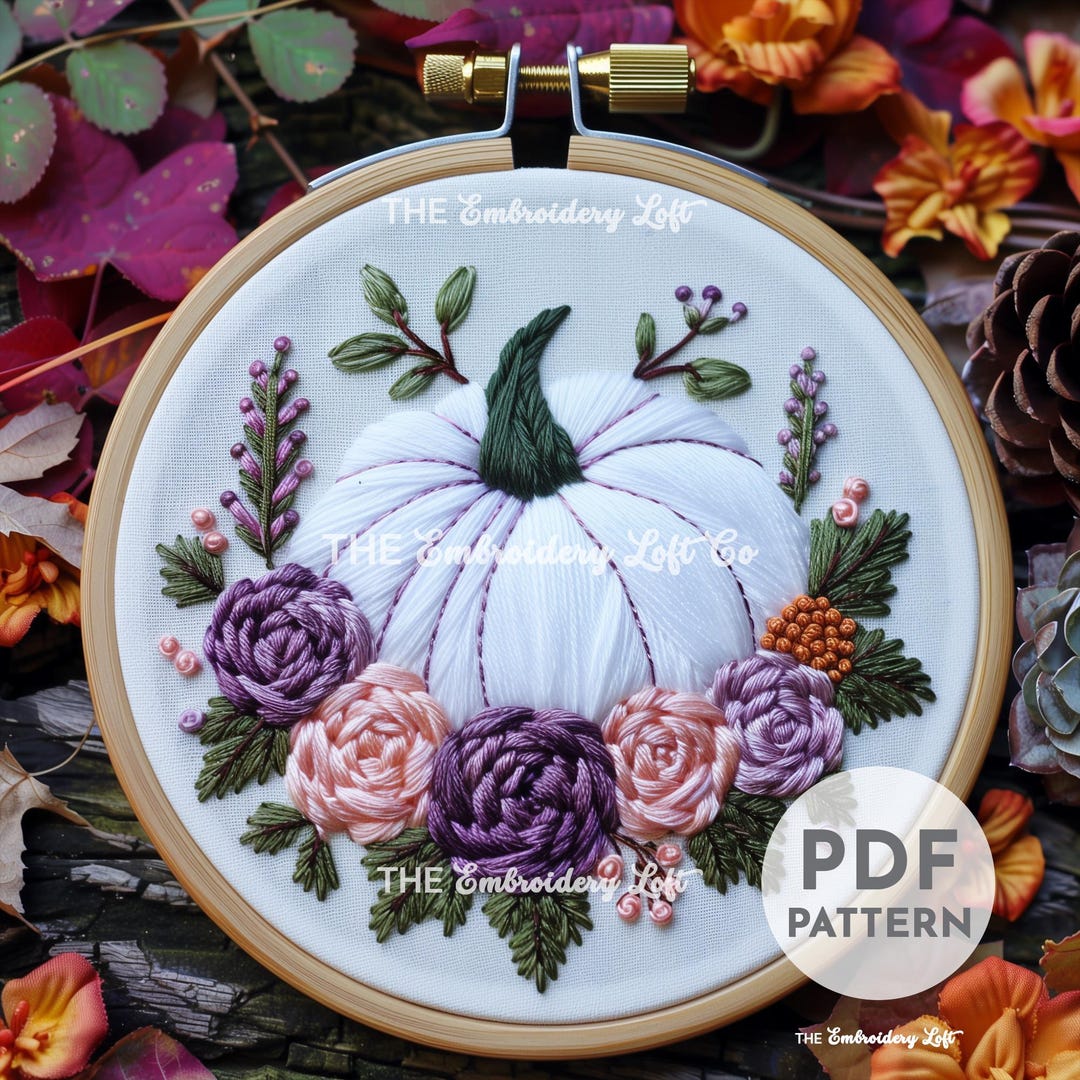 Autumn Pumpkin Hand Embroidery Pattern, Floral Pumpkin, Pumpkin Pattern ...