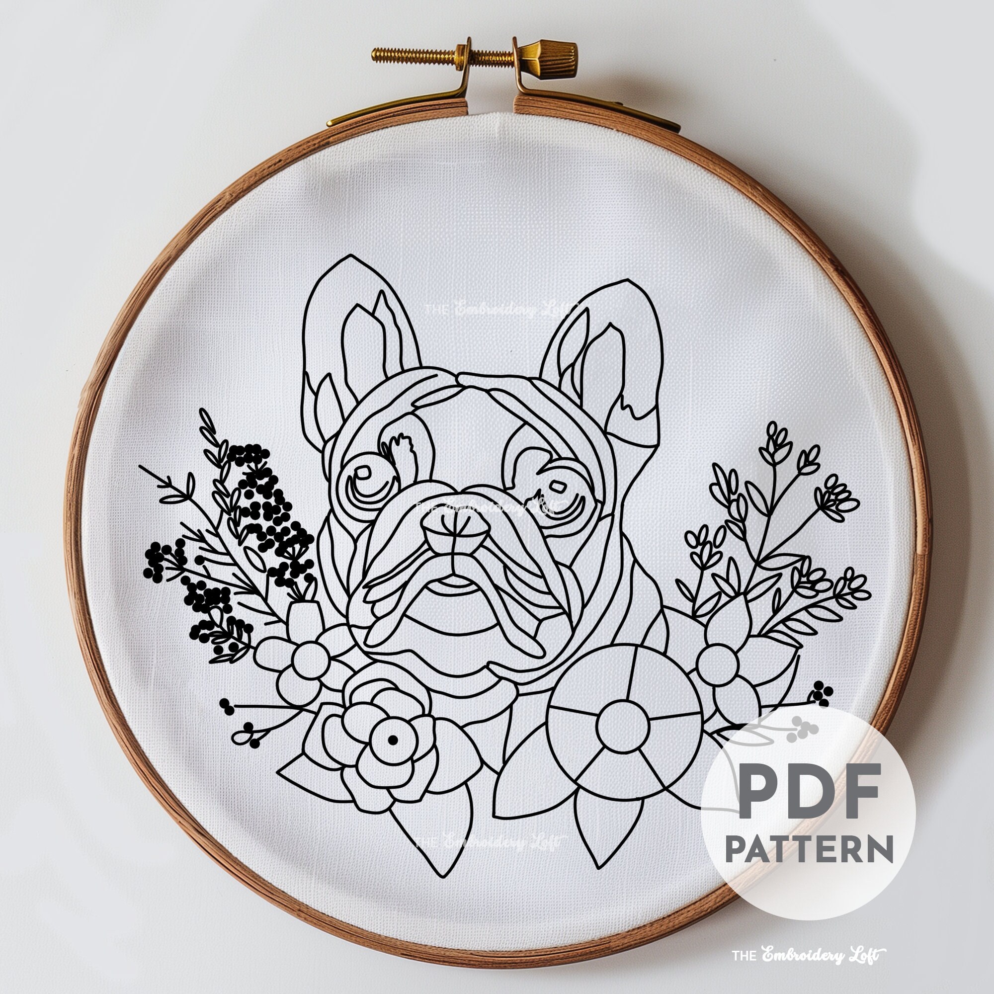 French Bulldog Hand Embroidery Pattern, Frenchie, Dog Embroidery, Pet ...