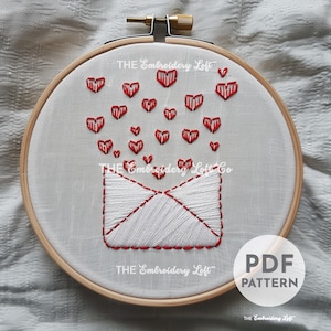 Patrón de bordado a mano Love Mail, bordado de corazón, bordado de carta de amor, bordado de San Valentín, patrón de bordado a mano en PDF