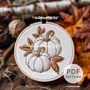 Golden Pumpkin Patch Hand Embroidery Pattern, Pumpkin Pattern, White Pumpkin, Autumn Pattern, Hand Embroidery, Hand Embroidery PDF, Beginner