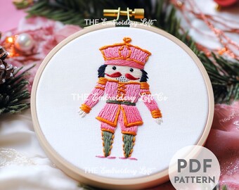 Pink Nutcracker Hand Embroidery Pattern, Beginner Embroidery, Pink Christmas Decor, DIY Winter Crafts, Hand Embroidery Pattern PDF