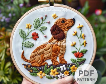 Dachshund Hand Embroidery Pattern, Wiener Dog, Dog Embroidery, Pet Embroidery, Cute Dog, Hand Embroidery Pattern PDF, Advanced Skill