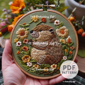 Baby Beaver Hand Embroidery Pattern, Cute Beaver Pattern, Woodland Animal, Baby Beaver Design, Hand Embroidery PDF, Woodland Embroidery