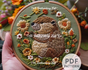 Baby Beaver Hand Embroidery Pattern, Cute Beaver Pattern, Woodland Animal, Baby Beaver Design, Hand Embroidery PDF, Woodland Embroidery