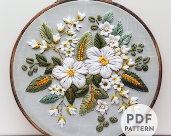 Spring Blossom Hand Embroidery Pattern, White Flowers Pattern, Floral Pattern, Bouquet, Hand Embroidery, Hand Embroidery PDF, Beginner, DIY